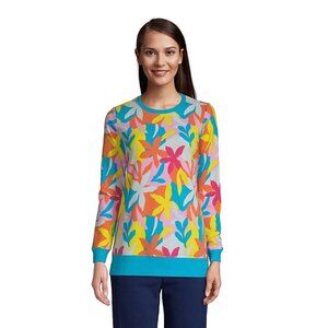 Lands End Serious Sweats Bold Floral Crewneck Sweatshirt Beach Colorful Large